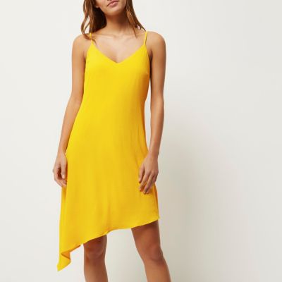 Yellow asymmetric slip dress